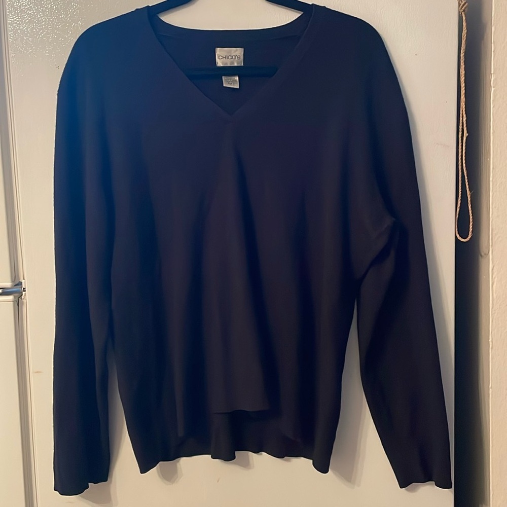 CHICOS WOMENS SIZE 3 BLACK VNECK‎ SWEATER